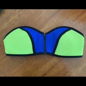 PINK strapless swim top with zip front